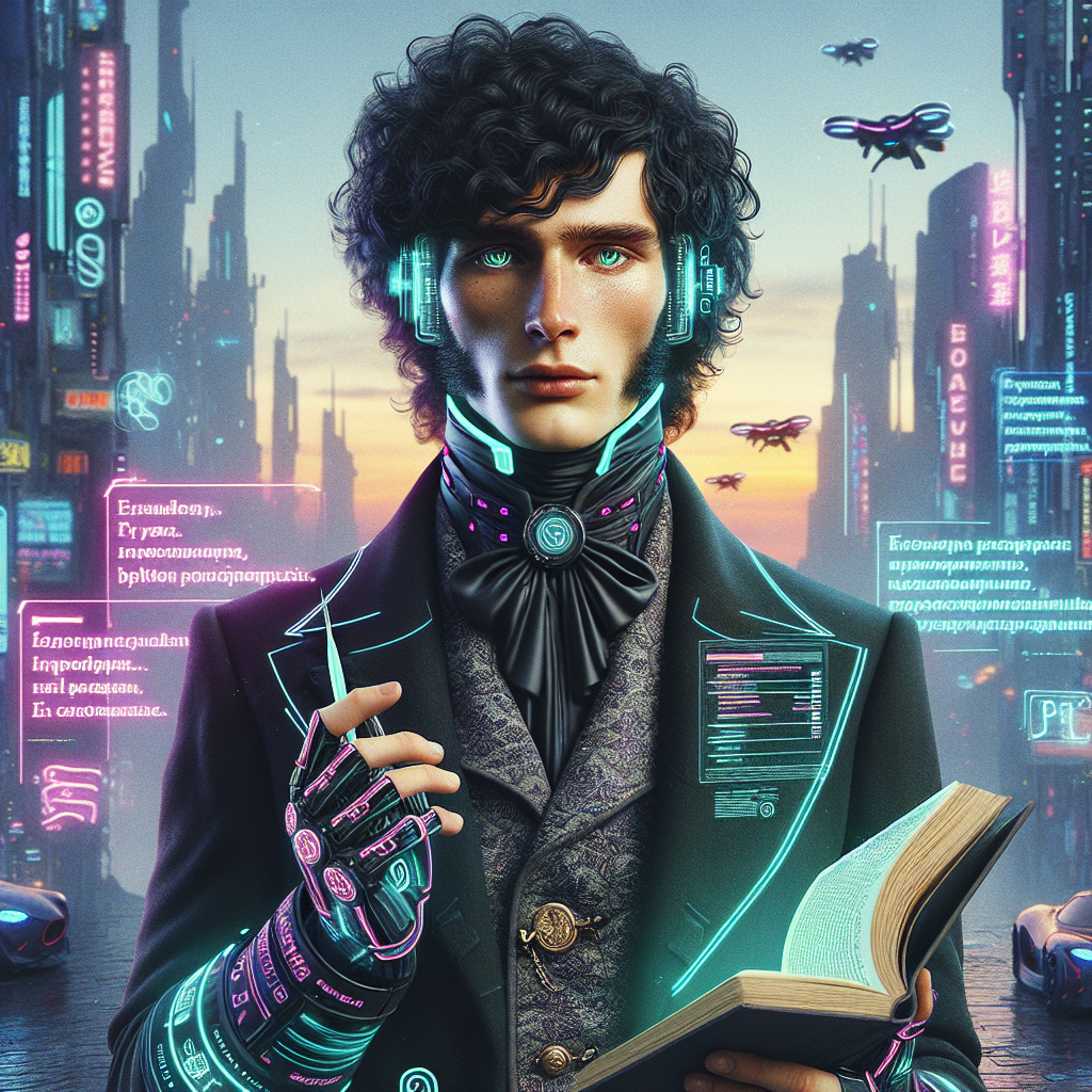 Alexander Pushkin, cyberpunk (alexanderpushkin, pushkin, cyberpunk, aiart)