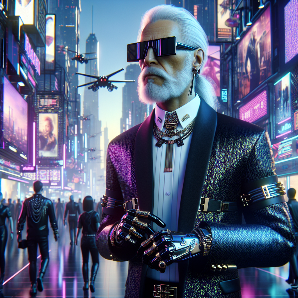 Cyberpunk fashion, old man (fashion, oldman, cyberpunk, aiart)