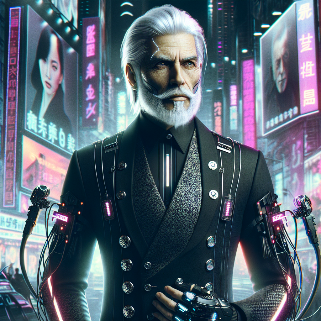 Cyberpunk fashion, old man (fashion, oldman, cyberpunk, aiart)