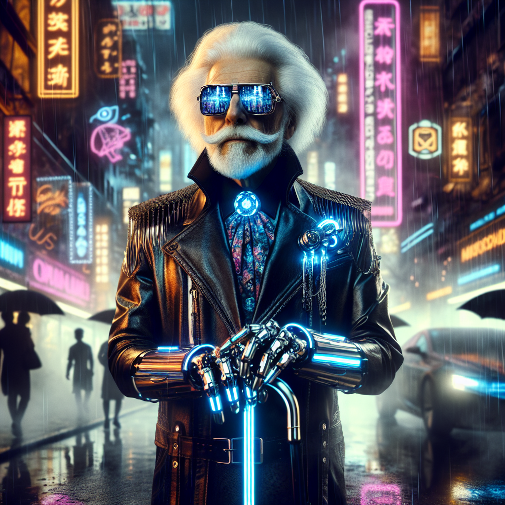 Cyberpunk fashion, old man (fashion, oldman, cyberpunk, aiart)