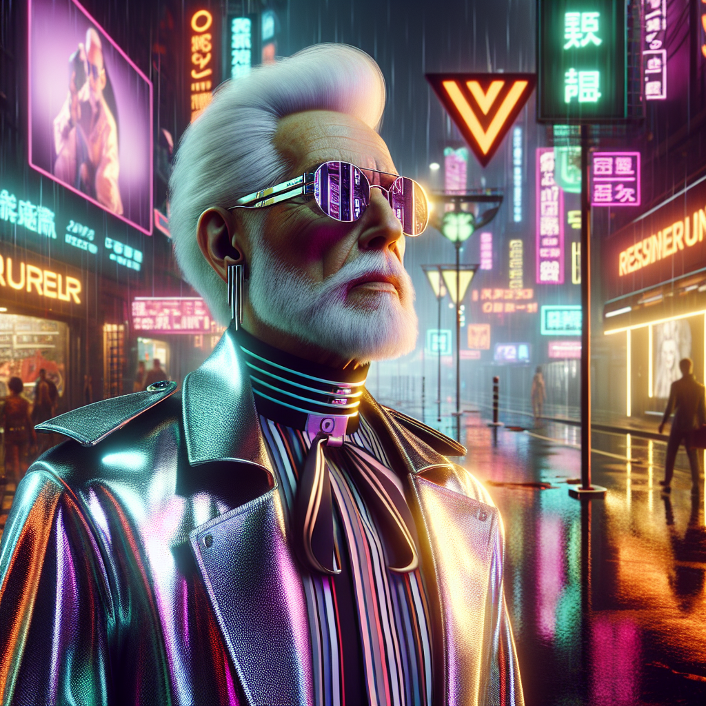 Cyberpunk fashion, old man (fashion, oldman, cyberpunk, aiart)