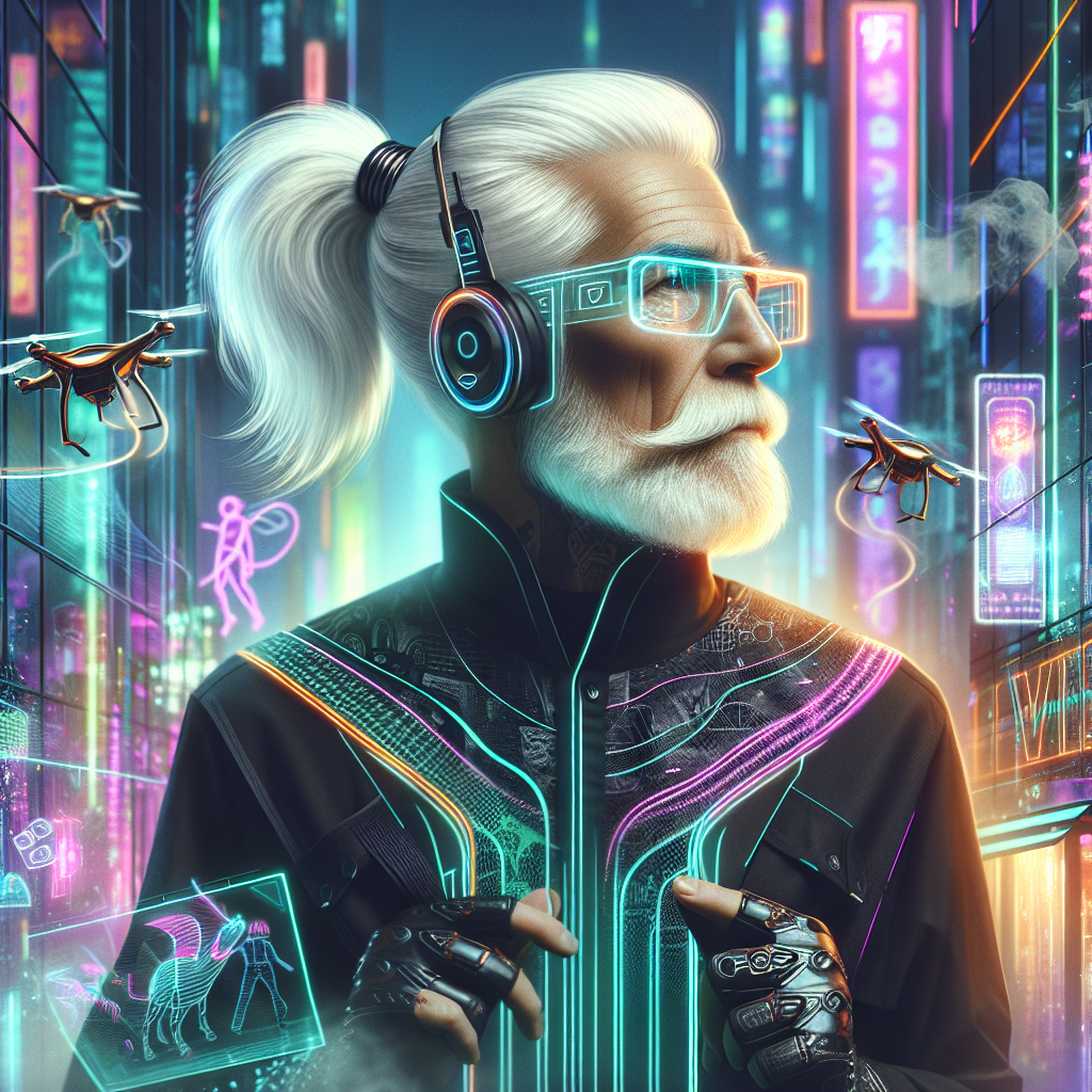 Cyberpunk fashion, old man (fashion, oldman, cyberpunk, aiart)