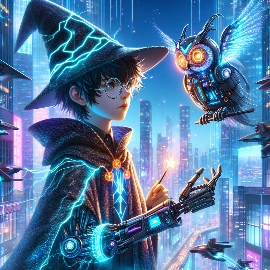 Harry Potter, cyberpunk (harrypotter, owl, cyberpunk, aiart)