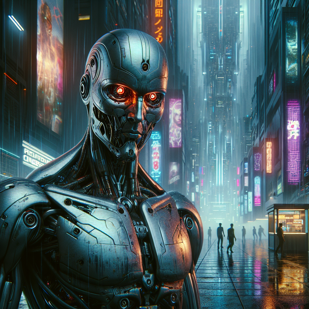 Robot in the city, cyberpunk (robot, cyberpunk, aiart)